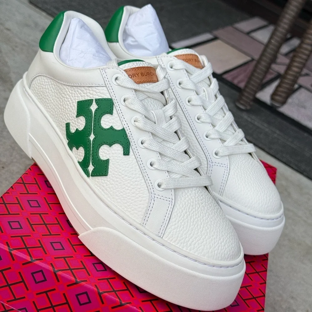 Tory Burch White and Green Sneakers